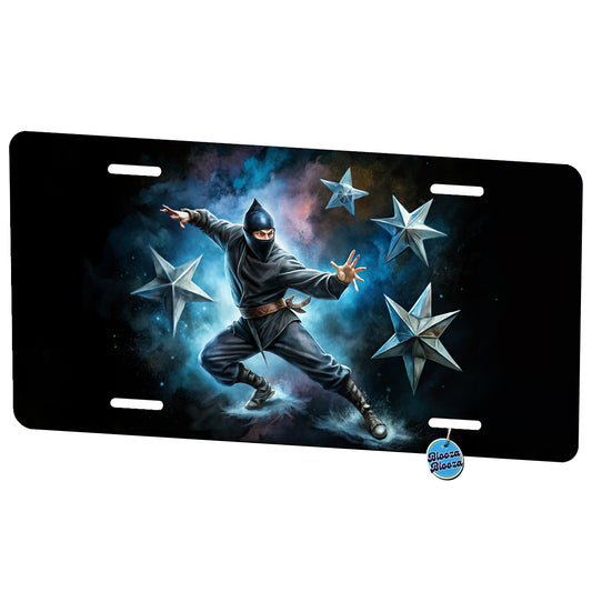Ninja Warrior Throwing Stars Black Watercolor Metal Vanity Novelty Tag License Plate for Trucks Cars SUVs