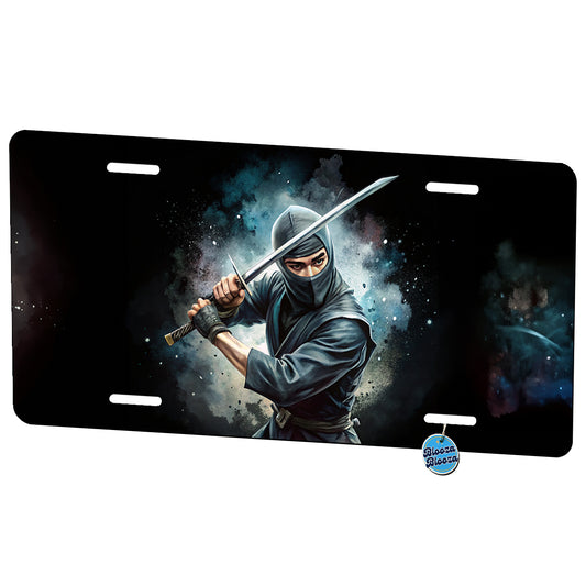 Ninja With Katana Black Watercolor Metal Vanity Novelty Tag License Plate for Trucks Cars SUVs