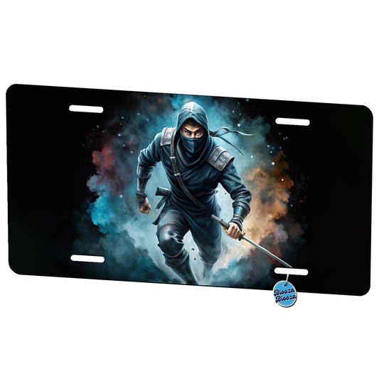 Ninja with Katana Running Black Watercolor Metal Vanity Novelty Tag License Plate for Trucks Cars SUVs