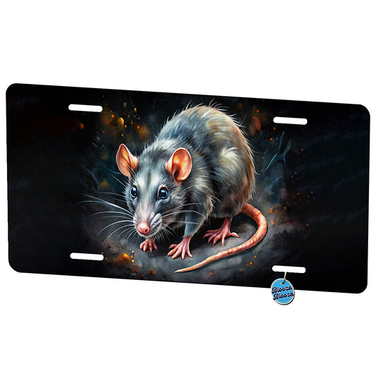 Rat Black Watercolor Metal Vanity Novelty Tag License Plate for Trucks Cars SUVs