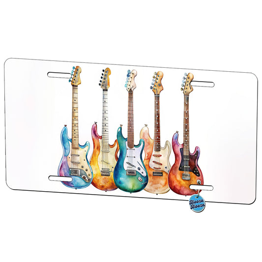 Rock And Roll Guitar Collection Watercolor Metal Vanity Novelty Tag License Plate for Trucks Cars SUVs