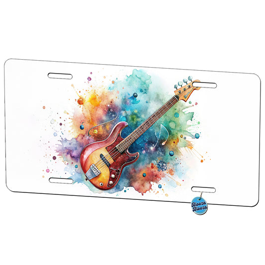 Rock And Roll Guitar Watercolor Metal Vanity Novelty Tag License Plate for Trucks Cars SUVs