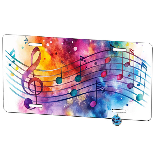 Rock And Roll Music Notes Watercolor Metal Vanity Novelty Tag License Plate for Trucks Cars SUVs
