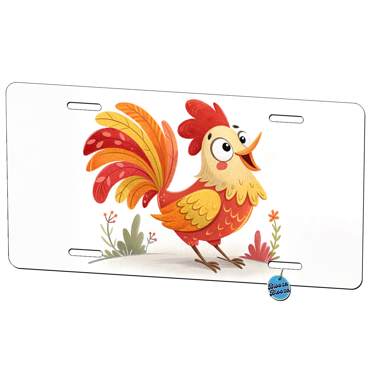 Rooster Children's Illustration Style Metal Vanity Novelty Tag License Plate for Trucks Cars SUVs