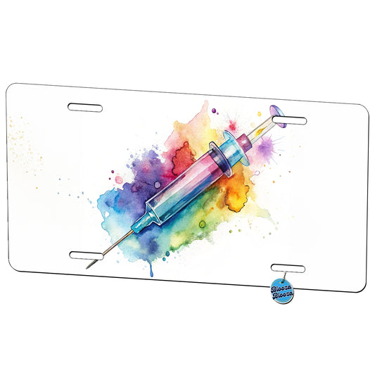 Syringe Shot Medical Vaccine Watercolor Metal Vanity Novelty Tag License Plate for Trucks Cars SUVs