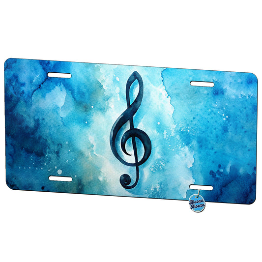 Treble Clef Music Musical Note Blue Watercolor Metal Vanity Novelty Tag License Plate for Trucks Cars SUVs