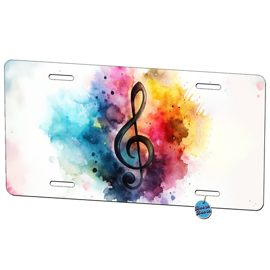 Treble Clef Music Musical Note Colorful Watercolor Metal Vanity Novelty Tag License Plate for Trucks Cars SUVs