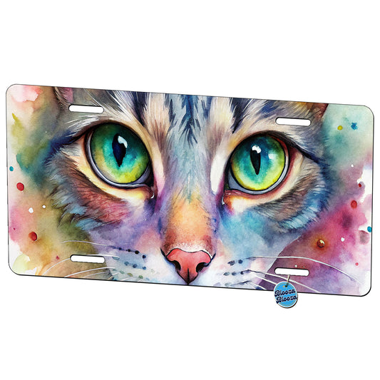 Watercolor Tabby Cat Metal Vanity Novelty Tag License Plate for Trucks Cars SUVs