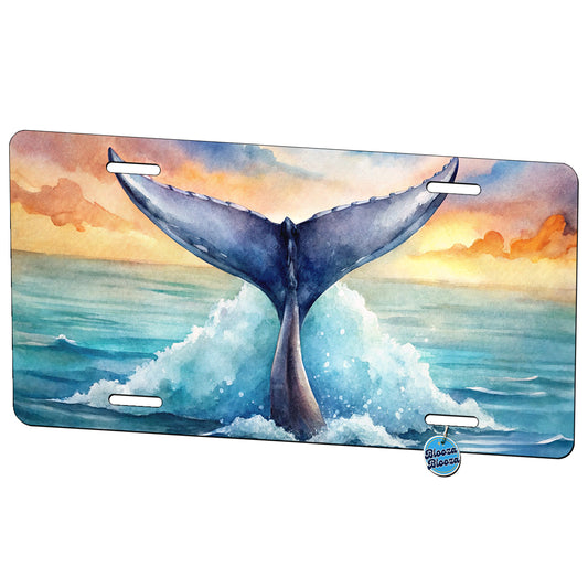 Whale Tail Ocean Watercolor Metal Vanity Novelty Tag License Plate for Trucks Cars SUVs