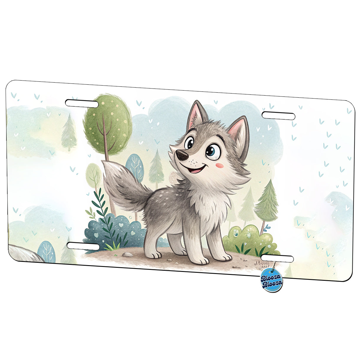 Wolf Children's Illustration Style Metal Vanity Novelty Tag License Plate for Trucks Cars SUVs