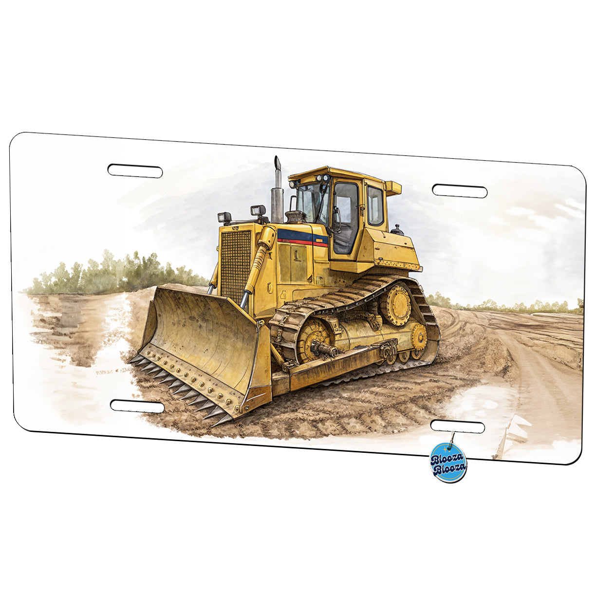 Yellow Bulldozer Construction Equipment Metal Vanity Novelty Tag License Plate for Trucks Cars SUVs