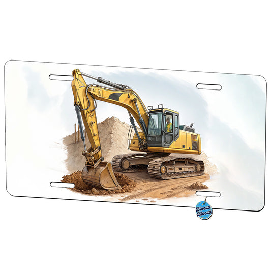 Yellow Excavator Construction Equipment Metal Vanity Novelty Tag License Plate for Trucks Cars SUVs