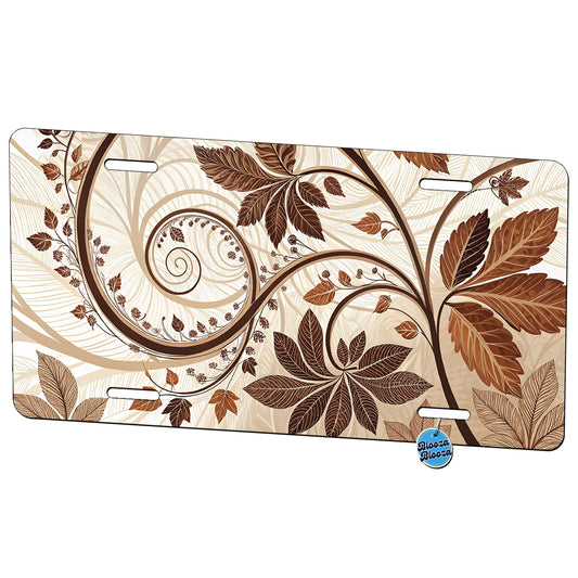 Abstract Brown Leaves Design Metal Vanity Novelty Tag License Plate for Trucks Cars SUVs