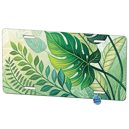 Abstract Green Leaves Design Metal Vanity Novelty Tag License Plate for Trucks Cars SUVs