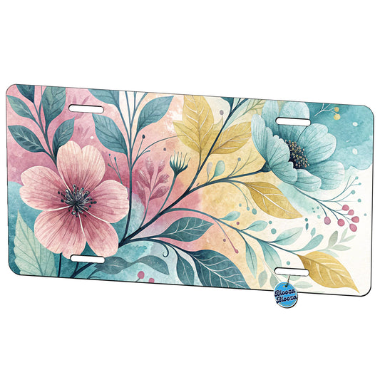 Abstract Pastel Flowers Leaves Design Metal Vanity Novelty Tag License Plate for Trucks Cars SUVs