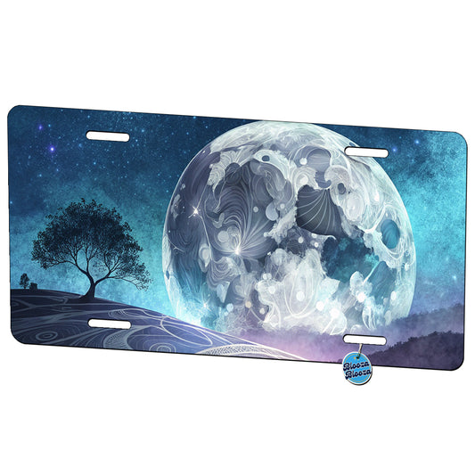 Abstract Purple Blue Moon Landscape Metal Vanity Novelty Tag License Plate for Trucks Cars SUVs