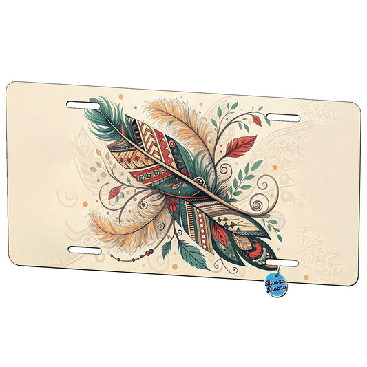 Abstract Southwestern Feather Leaf Design Metal Vanity Novelty Tag License Plate for Trucks Cars SUVs