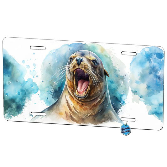 Angry Sea Lion Watercolor Metal Vanity Novelty Tag License Plate for Trucks Cars SUVs