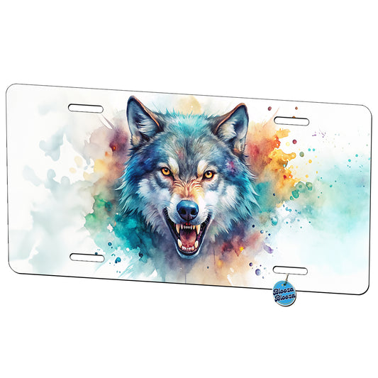 Angry Wolf Watercolor Metal Vanity Novelty Tag License Plate for Trucks Cars SUVs