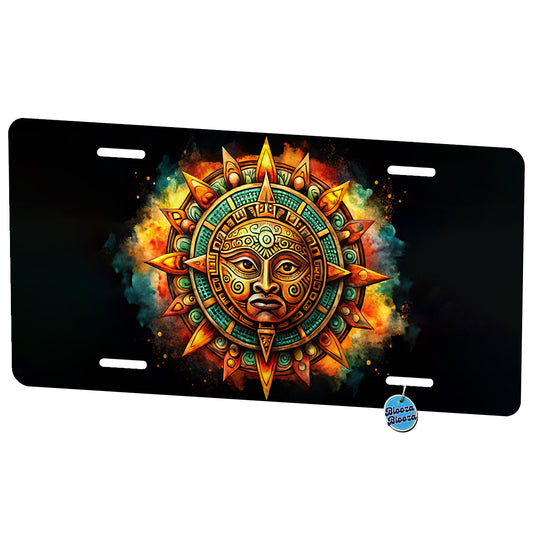 Aztec Sun God Symbol Watercolor Metal Vanity Novelty Tag License Plate for Trucks Cars SUVs