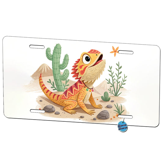 Bearded Dragon Children's Illustration Style Metal Vanity Novelty Tag License Plate for Trucks Cars SUVs