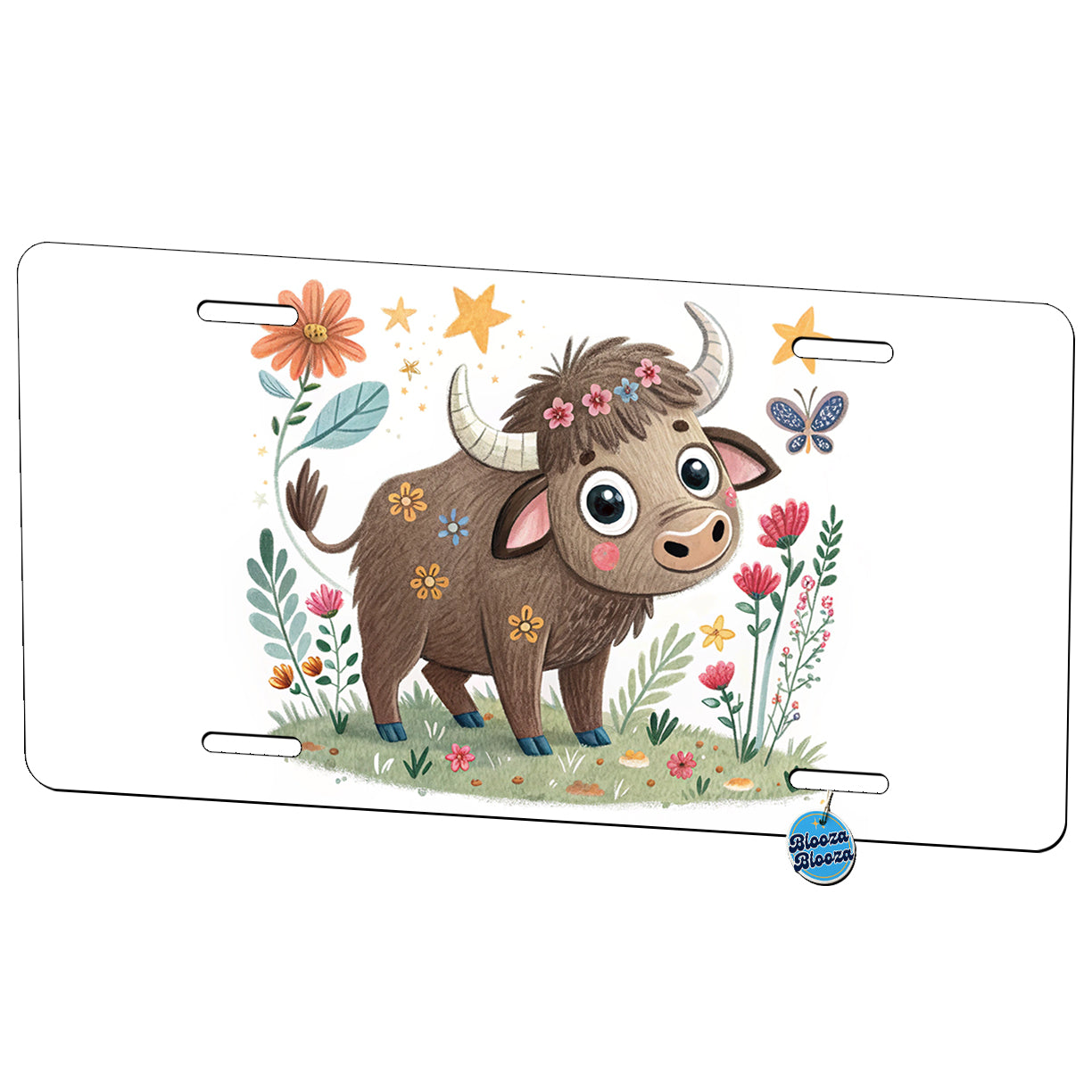Bison Buffalo Children's Illustration Style Metal Vanity Novelty Tag License Plate for Trucks Cars SUVs
