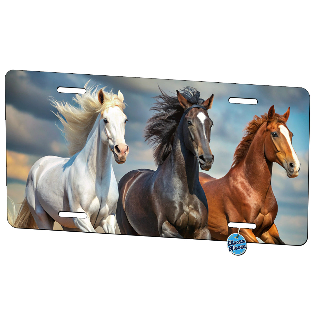 Black White and Brown Horses Galloping Metal Vanity Novelty Tag License Plate for Trucks Cars SUVs