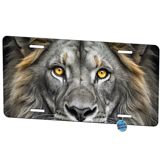 Black White Lion's Face with Gold Eyes Metal Vanity Novelty Tag License Plate for Trucks Cars SUVs