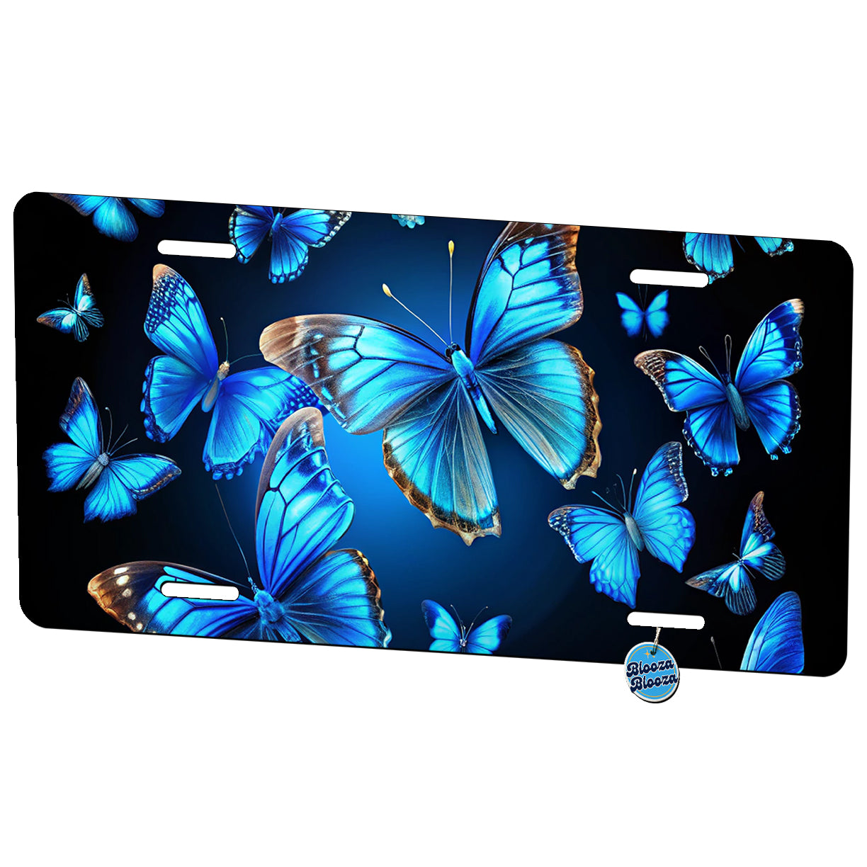 Bright Neon Blue Butterflies Metal Vanity Novelty Tag License Plate for Trucks Cars SUVs