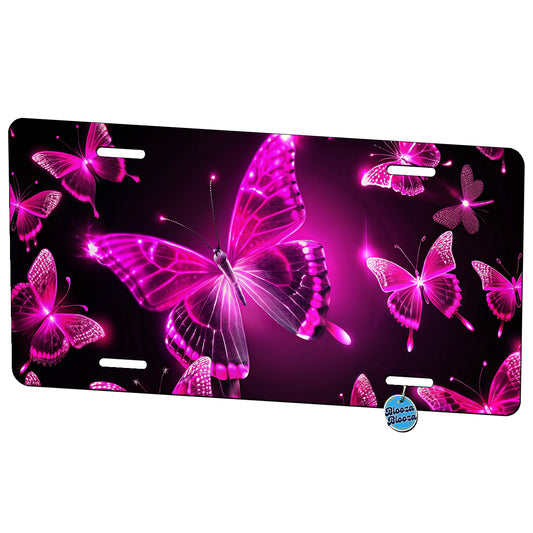 Bright Neon Pink Butterflies Metal Vanity Novelty Tag License Plate for Trucks Cars SUVs