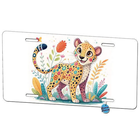 Cheetah Children's Illustration Style Metal Vanity Novelty Tag License Plate for Trucks Cars SUVs