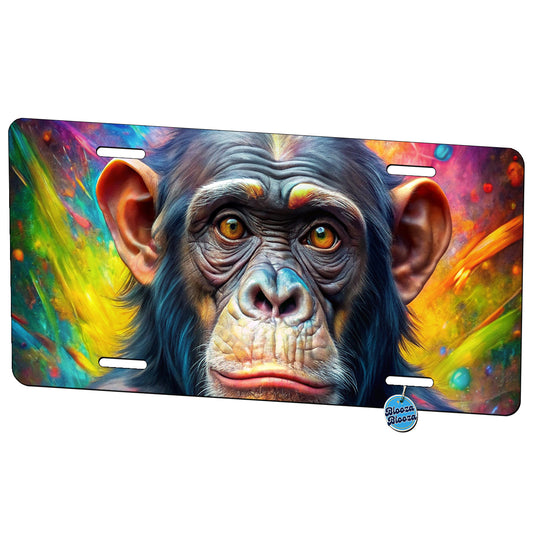 Chimpanzee Monkey Colorful Abstract Art Metal Vanity Novelty Tag License Plate for Trucks Cars SUVs