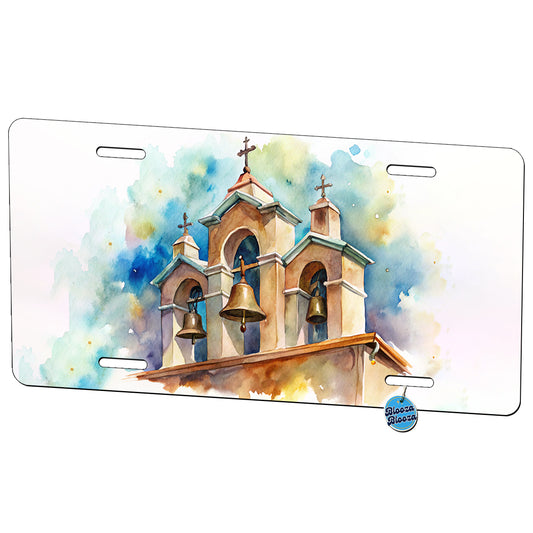 Church Mission Bells Watercolor Metal Vanity Novelty Tag License Plate for Trucks Cars SUVs