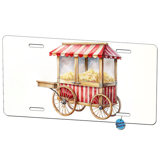 Classic Movie Popcorn Vendor Cart Watercolor Metal Vanity Novelty Tag License Plate for Trucks Cars SUVs