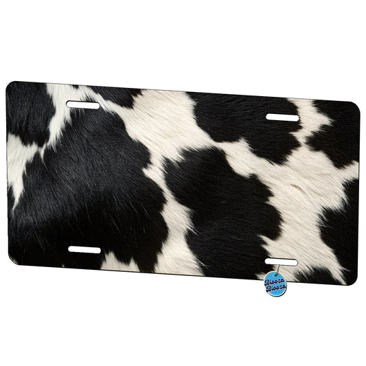 Cow Pattern Black and White Metal Vanity Novelty Tag License Plate for Trucks Cars SUVs
