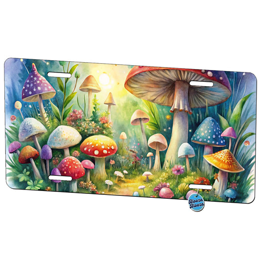 Fantastical Magical Mushroom Garden Watercolor Metal Vanity Novelty Tag License Plate for Trucks Cars SUVs