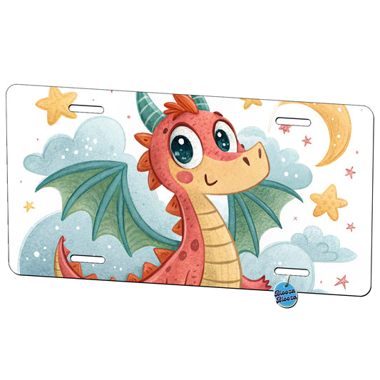 Fantasy Dragon Children's Illustration Style Metal Vanity Novelty Tag License Plate for Trucks Cars SUVs