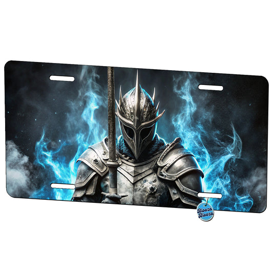 Fantasy Warrior Knight Blue Flames Metal Vanity Novelty Tag License Plate for Trucks Cars SUVs