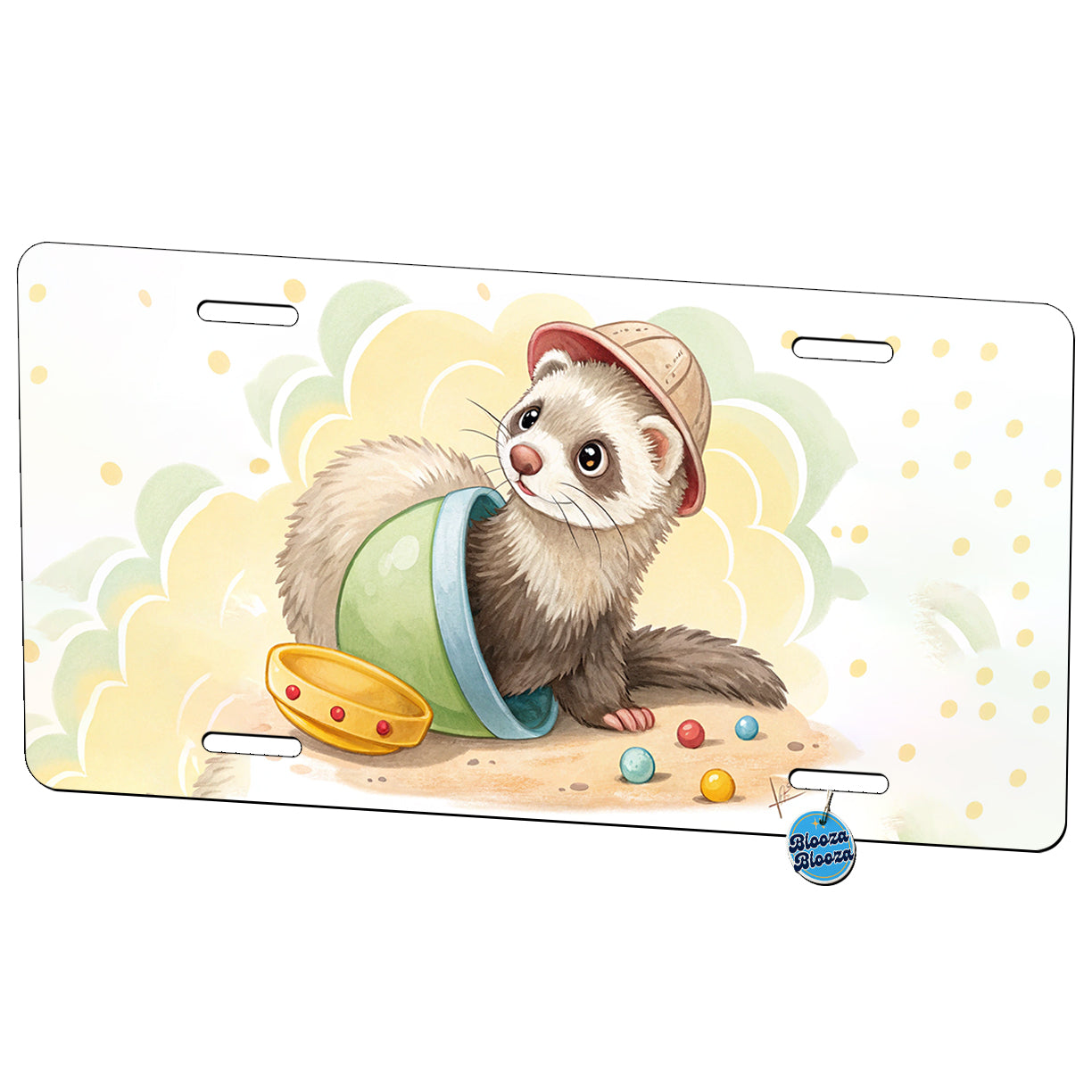 Ferret Children's Illustration Style Metal Vanity Novelty Tag License Plate for Trucks Cars SUVs