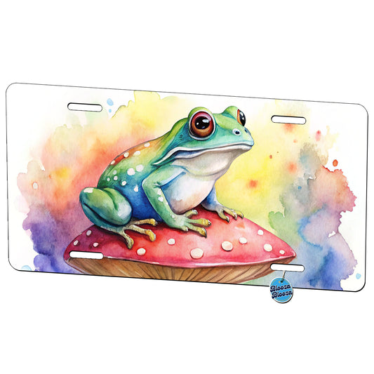 Frog Sitting On A Magical Mushroom Watercolor Metal Vanity Novelty Tag License Plate for Trucks Cars SUVs