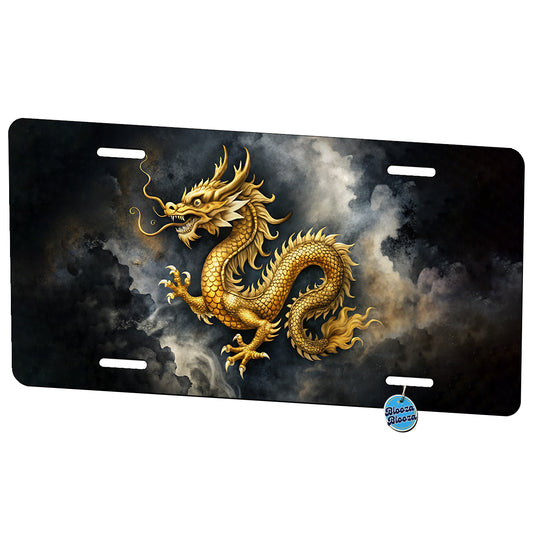 Gold Asian Dragon Watercolor Metal Vanity Novelty Tag License Plate for Trucks Cars SUVs