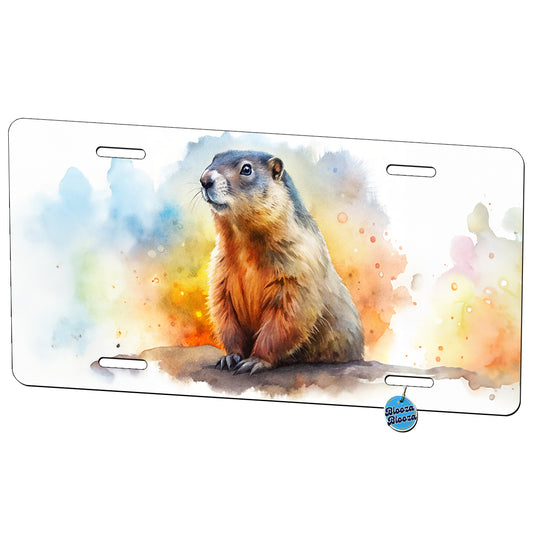 Groundhog Watercolor Metal Vanity Novelty Tag License Plate for Trucks Cars SUVs