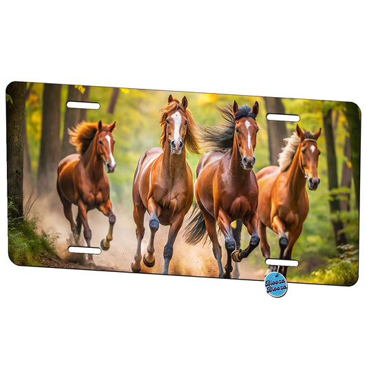 Horses Galloping Through The Forest Metal Vanity Novelty Tag License Plate for Trucks Cars SUVs