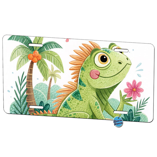 Iguana Lizard Children's Illustration Style Metal Vanity Novelty Tag License Plate for Trucks Cars SUVs