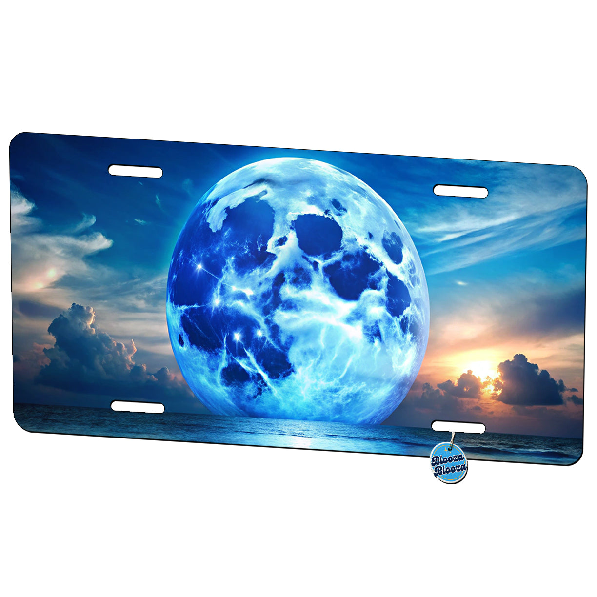 Large Blue Moon Over The Ocean Horizon Metal Vanity Novelty Tag License Plate for Trucks Cars SUVs