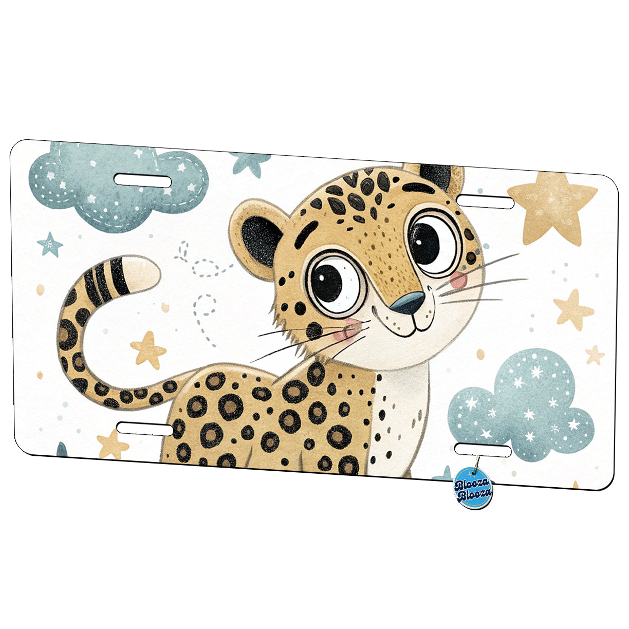 Leopard Children's Illustration Style Metal Vanity Novelty Tag License Plate for Trucks Cars SUVs