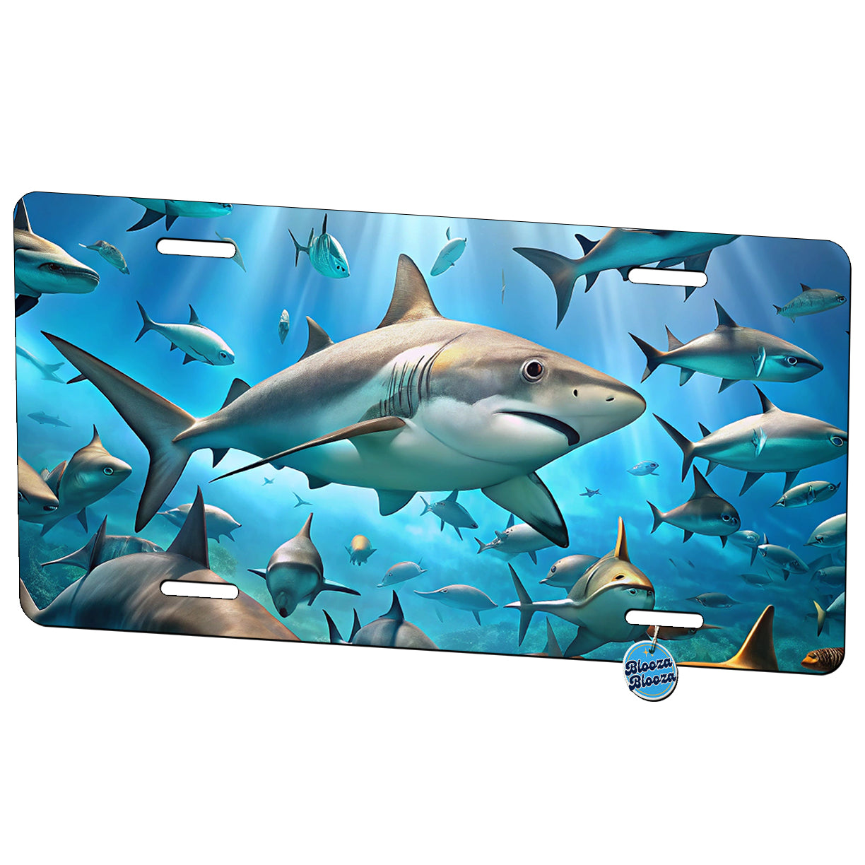 Lots Of Swimming Sharks Metal Vanity Novelty Tag License Plate for Trucks Cars SUVs