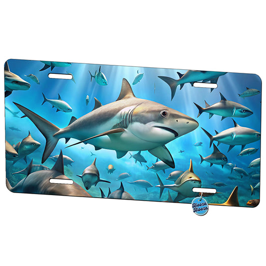Lots Of Swimming Sharks Metal Vanity Novelty Tag License Plate for Trucks Cars SUVs