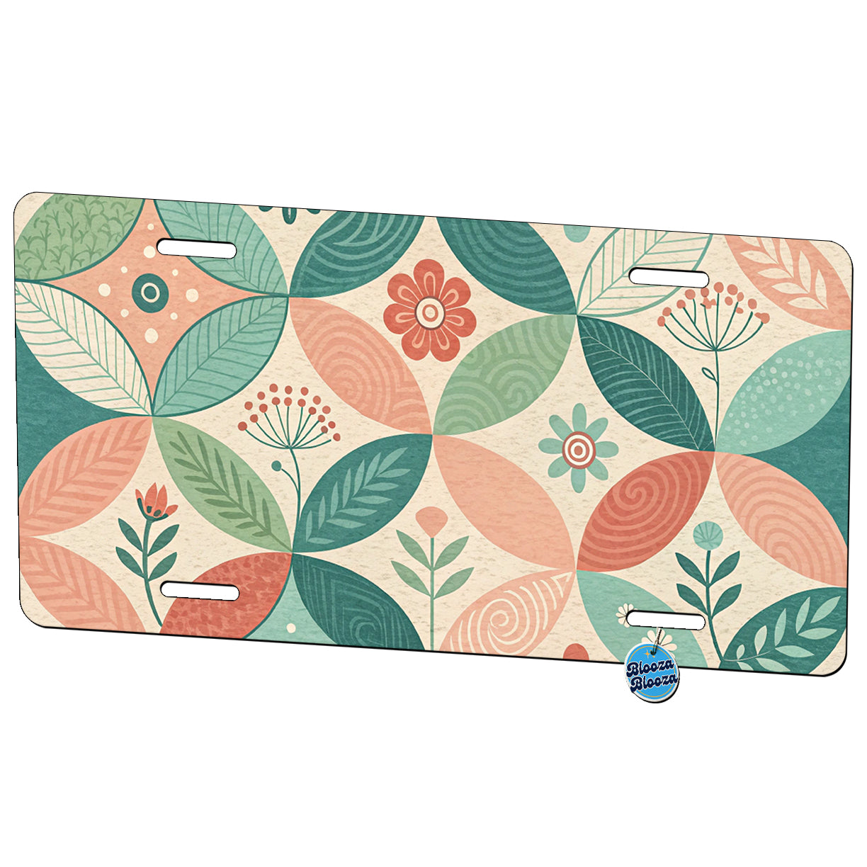 Mid-Century Flower Leaf Pattern Design Metal Vanity Novelty Tag License Plate for Trucks Cars SUVs