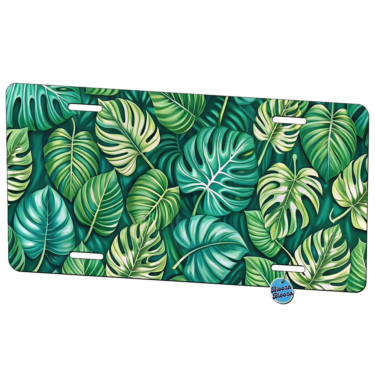 Monstera Leaves Pattern Metal Vanity Novelty Tag License Plate for Trucks Cars SUVs